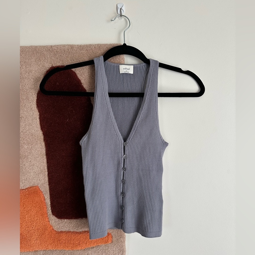 Wilfred Charcoal blue Ribbed Buttoned Tank Top